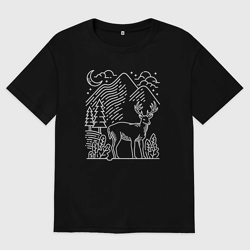 Мужская футболка оверсайз Горы и олень / Черный – фото 1