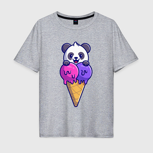 Мужская футболка оверсайз Panda ice cream / Меланж – фото 1