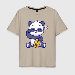 Футболка оверсайз мужская Cute panda, цвет: миндальный
