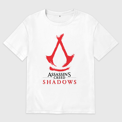Мужская футболка оверсайз Assassins Creed Shadows - badge / Белый – фото 1