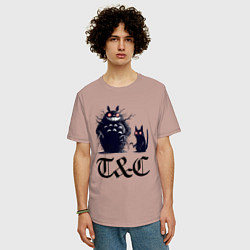 Футболка оверсайз мужская Totoro and black cat - anime, цвет: пыльно-розовый — фото 2