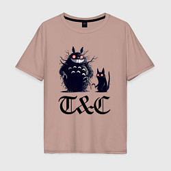 Футболка оверсайз мужская Totoro and black cat - anime, цвет: пыльно-розовый
