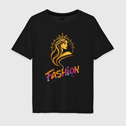 Футболка оверсайз мужская Fashion - портрет девушки, цвет: черный