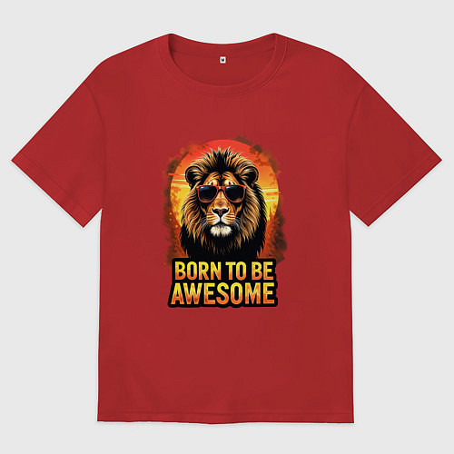 Мужская футболка оверсайз Потрясающий лев / Красный – фото 1
