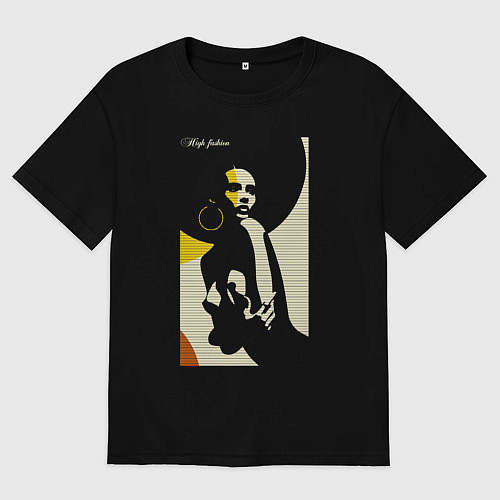 Мужская футболка оверсайз Девушка в круглой шляпе / Черный – фото 1