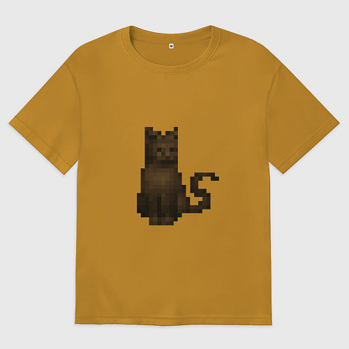 Мужская футболка оверсайз Пиксельный кот Daggerfall / Горчичный – фото 1