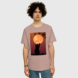 Футболка оверсайз мужская Кот трогает луну, цвет: пыльно-розовый — фото 2
