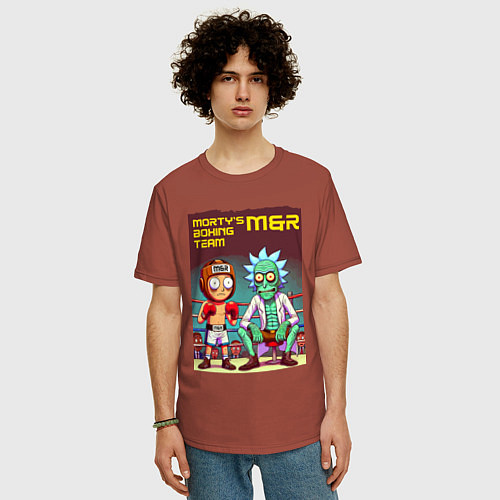 Мужская футболка оверсайз Mortys boxing team - ai art fantasy / Кирпичный – фото 3