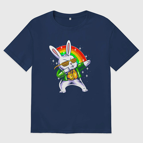 Мужская футболка оверсайз Rainbow rabbit / Тёмно-синий – фото 1