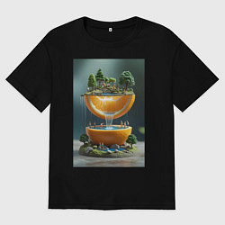 Футболка оверсайз мужская Релаксирующий водопад спелых апельсинов, цвет: черный