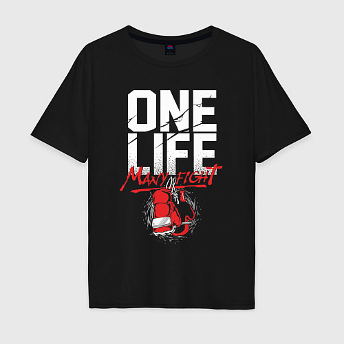 Мужская футболка оверсайз One life many fight / Черный – фото 1