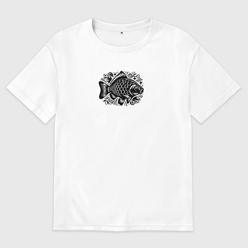 Мужская футболка оверсайз Рыба с орнаментами / Белый – фото 1