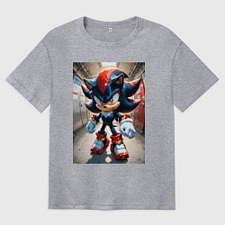 Мужская футболка оверсайз Ежик Шедоу стоит в коридоре