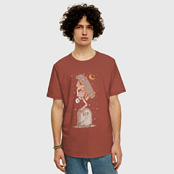 Футболка оверсайз мужская Скейтер на кладбище, цвет: кирпичный — фото 2