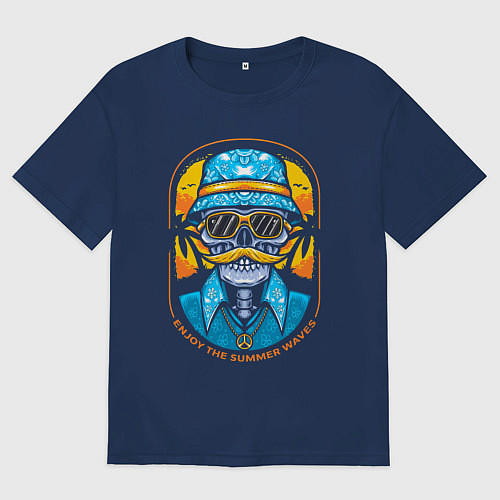 Мужская футболка оверсайз Скелет в очках / Тёмно-синий – фото 1