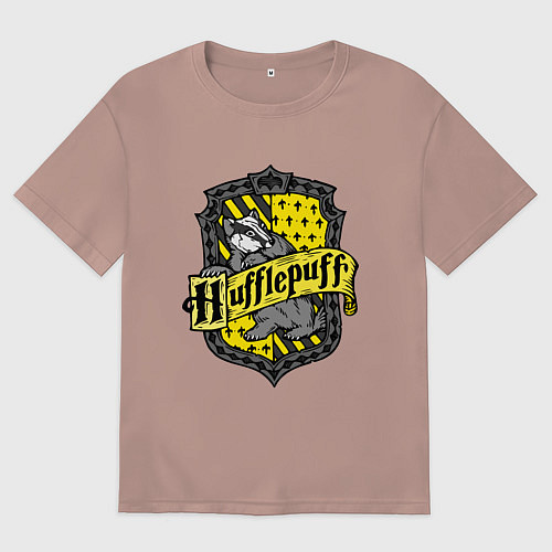 Мужская футболка оверсайз Hufflepuff emblem / Пыльно-розовый – фото 1