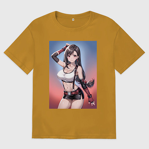 Мужская футболка оверсайз Тифа Локхарт из Final Fantasy VII / Горчичный – фото 1