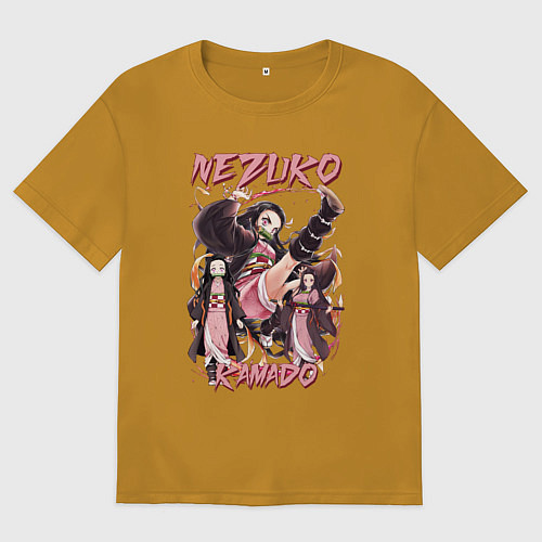Мужская футболка оверсайз Клинок рассекающий демонов Nezuko Kamado / Горчичный – фото 1