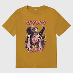 Футболка оверсайз мужская Клинок рассекающий демонов Nezuko Kamado, цвет: горчичный