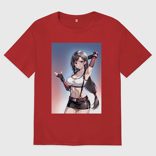 Мужская футболка оверсайз Тифа Локхарт из Final Fantasy VII / Красный – фото 1