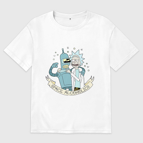 Мужская футболка оверсайз Bander and Rick - space alcoholics / Белый – фото 1
