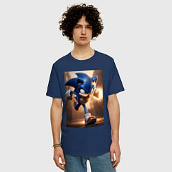 Футболка оверсайз мужская Бегущий Соник, цвет: тёмно-синий — фото 2