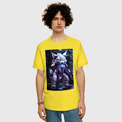 Футболка оверсайз мужская Киборг лиса с неоновой подсветкой, цвет: желтый — фото 2