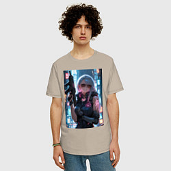 Футболка оверсайз мужская Наемник в стиле Cyberpunk, цвет: миндальный — фото 2