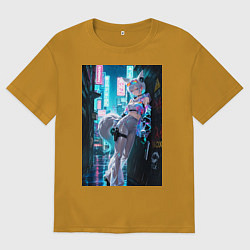 Мужская футболка оверсайз Лиса наемник в стиле Cyberpunk