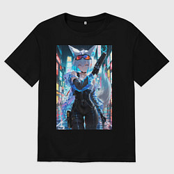 Мужская футболка оверсайз Лиса наемник в стиле Cyberpunk