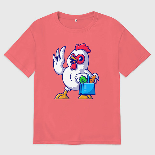 Мужская футболка оверсайз Петушок с продуктами / Коралловый – фото 1