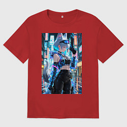 Футболка оверсайз мужская Лиса наемник в стиле Cyberpunk, цвет: красный