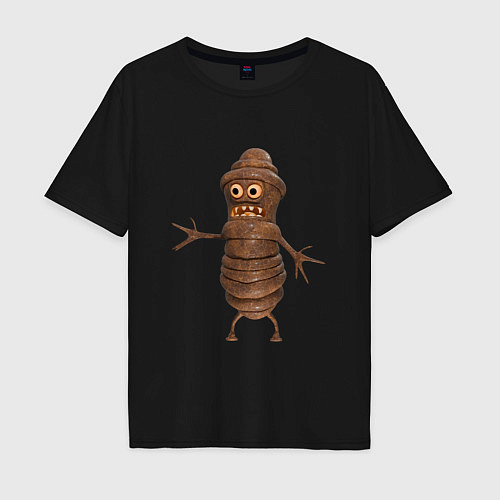 Мужская футболка оверсайз Сartoon worm character brown / Черный – фото 1