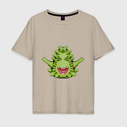 Футболка оверсайз мужская Cartoon monster with spikes green, цвет: миндальный
