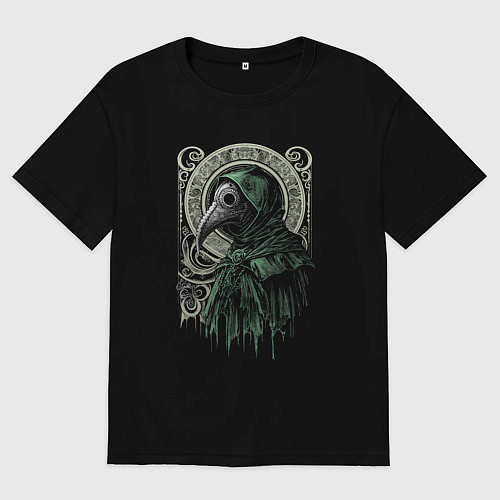 Мужская футболка оверсайз Чумной доктор в зелёном плаще / Черный – фото 1