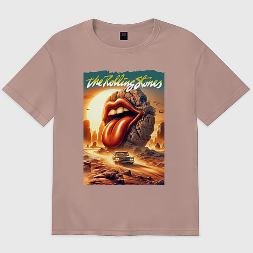Мужская футболка оверсайз Rolling Stones - stylization of the logo / Пыльно-розовый – фото 1