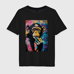 Футболка оверсайз мужская Cute monkey, цвет: черный