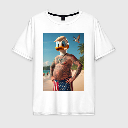 Мужская футболка оверсайз Donald Duck-Trump on a Florida beach / Белый – фото 1