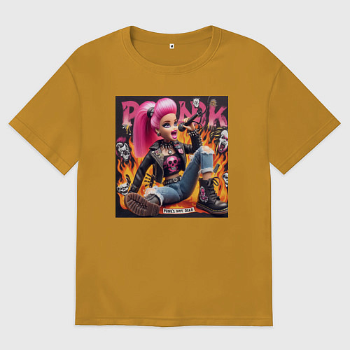 Мужская футболка оверсайз Barbie singer - punks not dead / Горчичный – фото 1