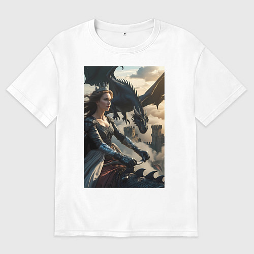 Мужская футболка оверсайз Королева летит на драконе / Белый – фото 1