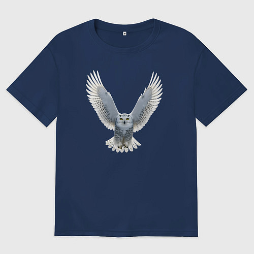 Мужская футболка оверсайз Сова с расправленными крыльями / Тёмно-синий – фото 1