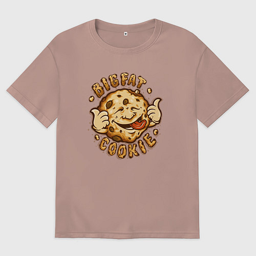 Мужская футболка оверсайз Жирное печенько / Пыльно-розовый – фото 1