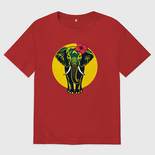 Мужская футболка оверсайз Слон и цветок / Красный – фото 1