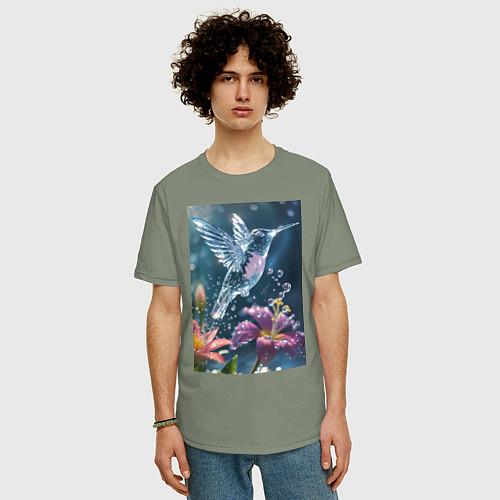 Мужская футболка оверсайз Колибри у цветка / Авокадо – фото 3