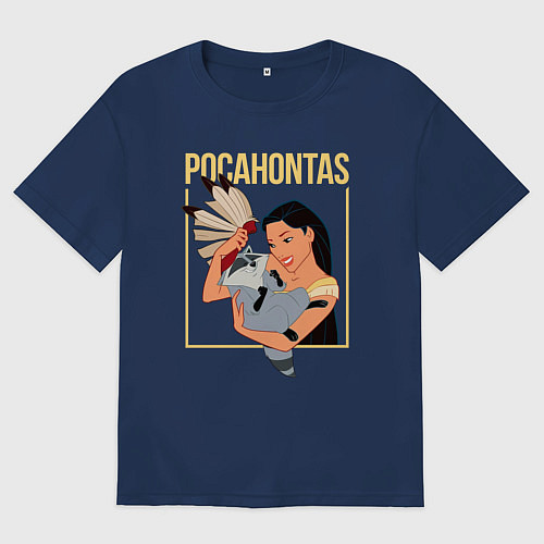 Мужская футболка оверсайз Покахонтас с енотом / Тёмно-синий – фото 1