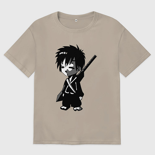 Мужская футболка оверсайз Маленький воин-самурай / Миндальный – фото 1