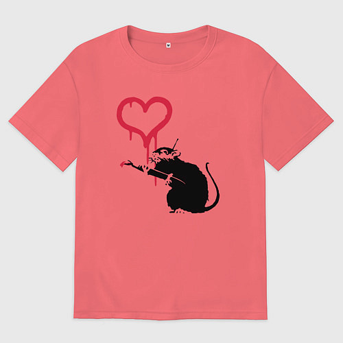 Мужская футболка оверсайз Rat heart / Коралловый – фото 1