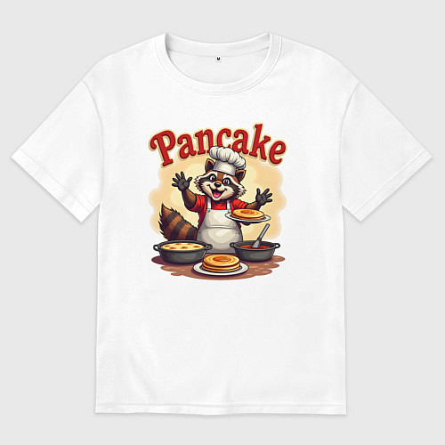 Мужская футболка оверсайз Енот готовит панкейки / Белый – фото 1