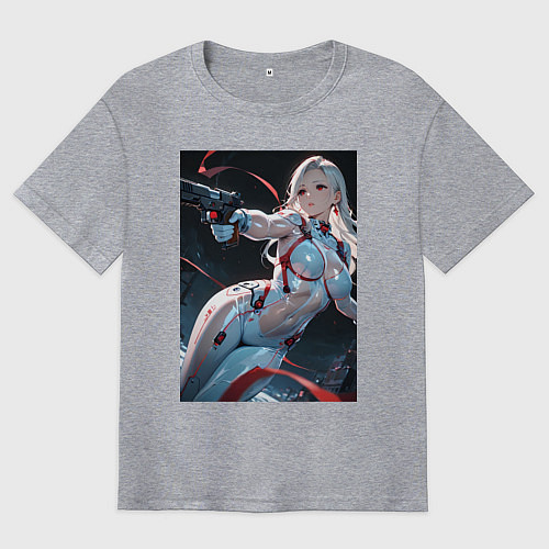 Мужская футболка оверсайз Девушка-наемница / Меланж – фото 1