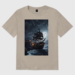 Мужская футболка оверсайз Пиратский корабль в шторм